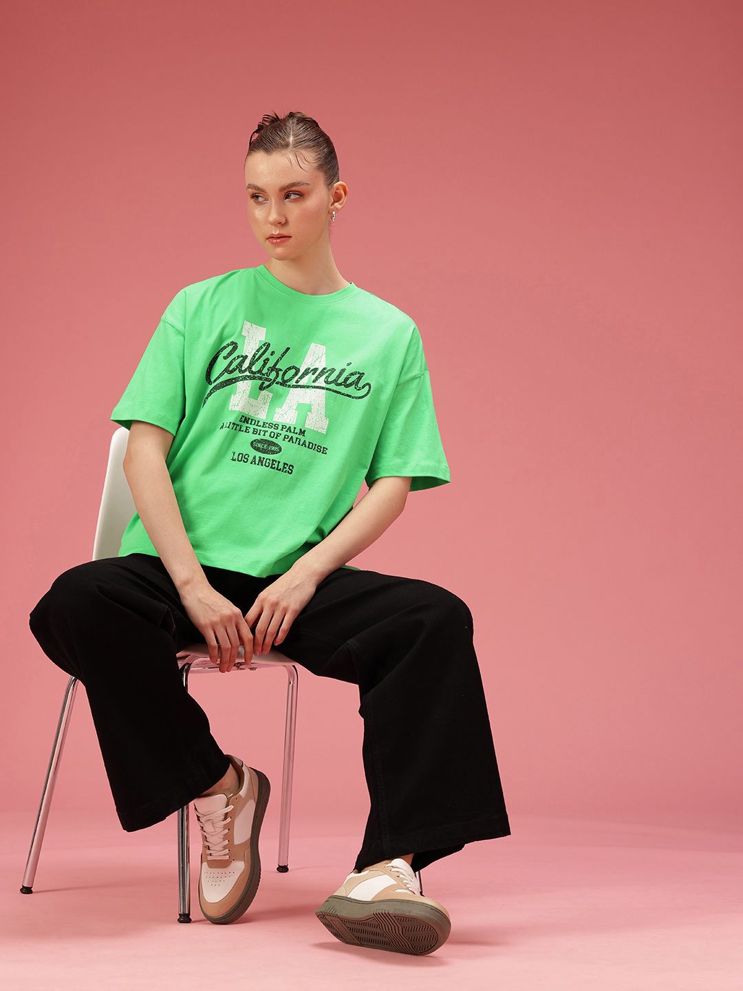 DressBerry Typography Printed Drop-Shoulder Sleeves Relaxed Pure Cotton T-shirt