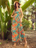STREET 9 Tropical Printed Sleeveless Crepe Maxi Dress