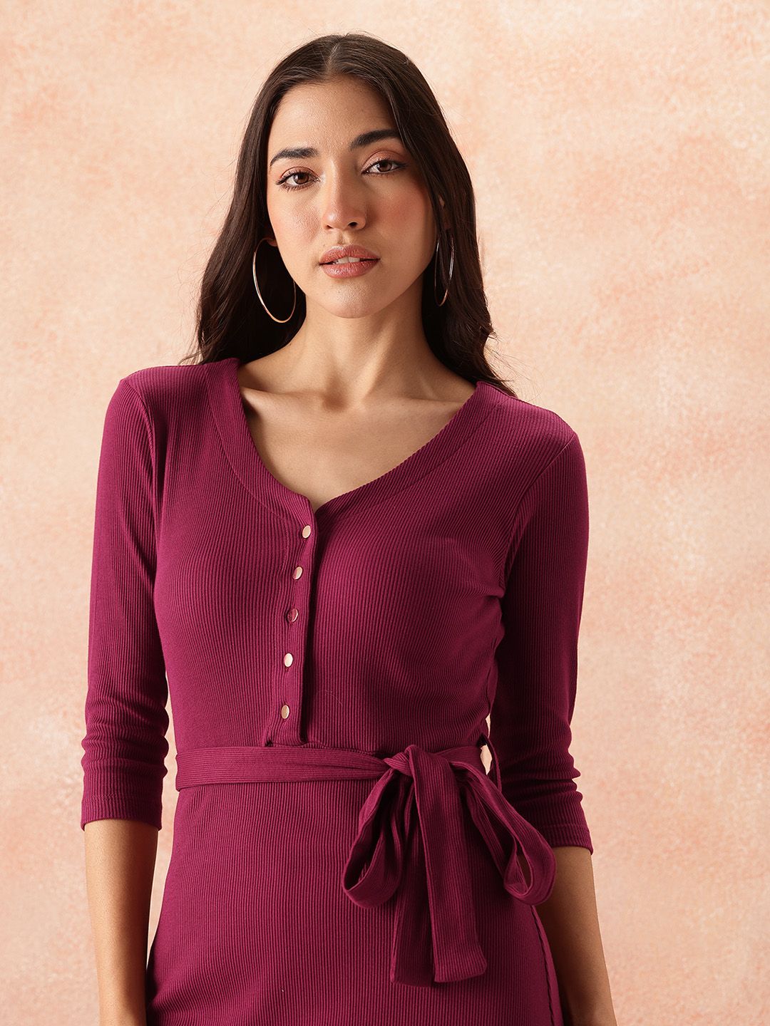 all about you Ribbed Wrap Style Dress Comes With a Belt