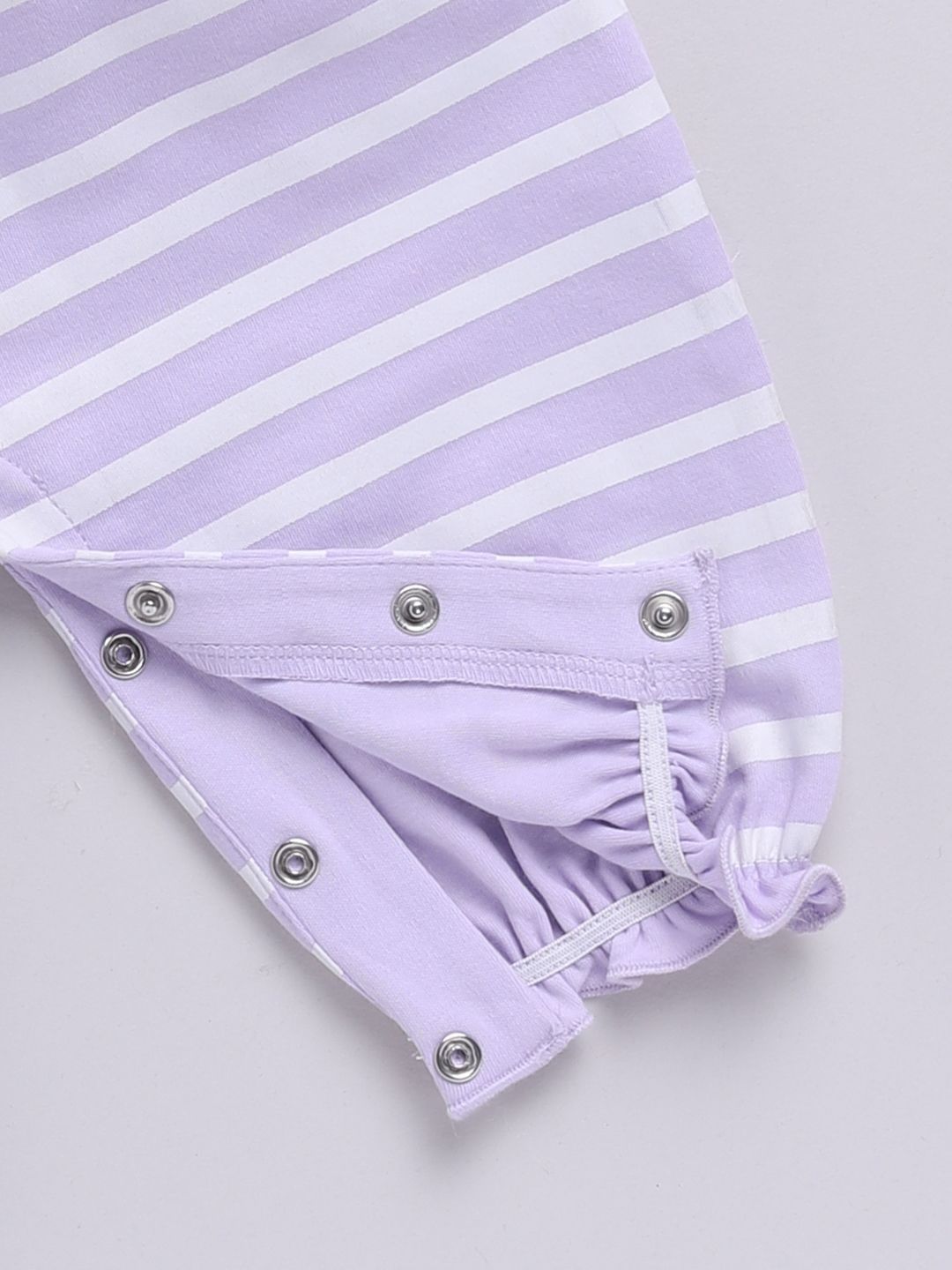 Moms Love Infant Girls Romper Kapas Tulen Berjalur Dengan Perincian Ruffle