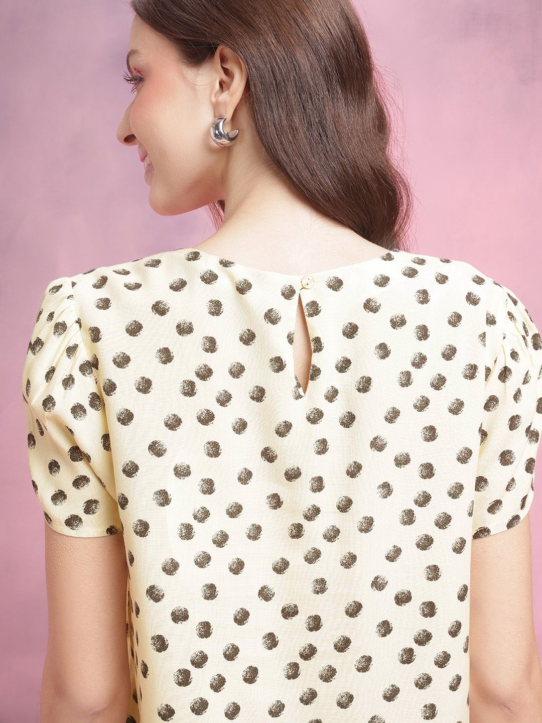 DressBerry Polka Dot Print Puff Sleeves Top