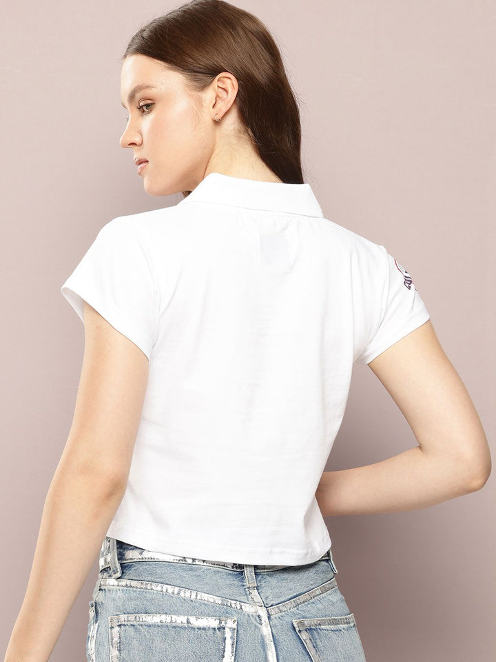 DILLINGER Women Regular Cropped Self Design Polo Tshirt