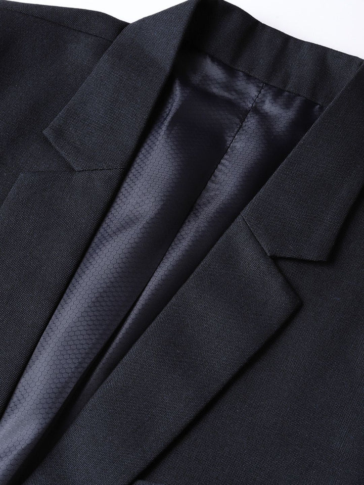 MANQ Men Navy Blue Slim Fit Solid Single Breasted Formal Blazer