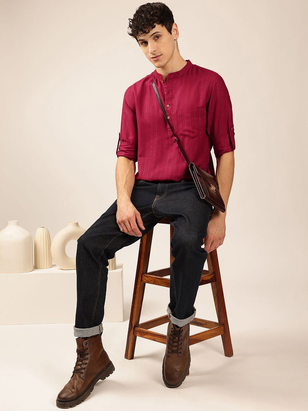 Anouk Mandarin collar Pathani Short Kurta