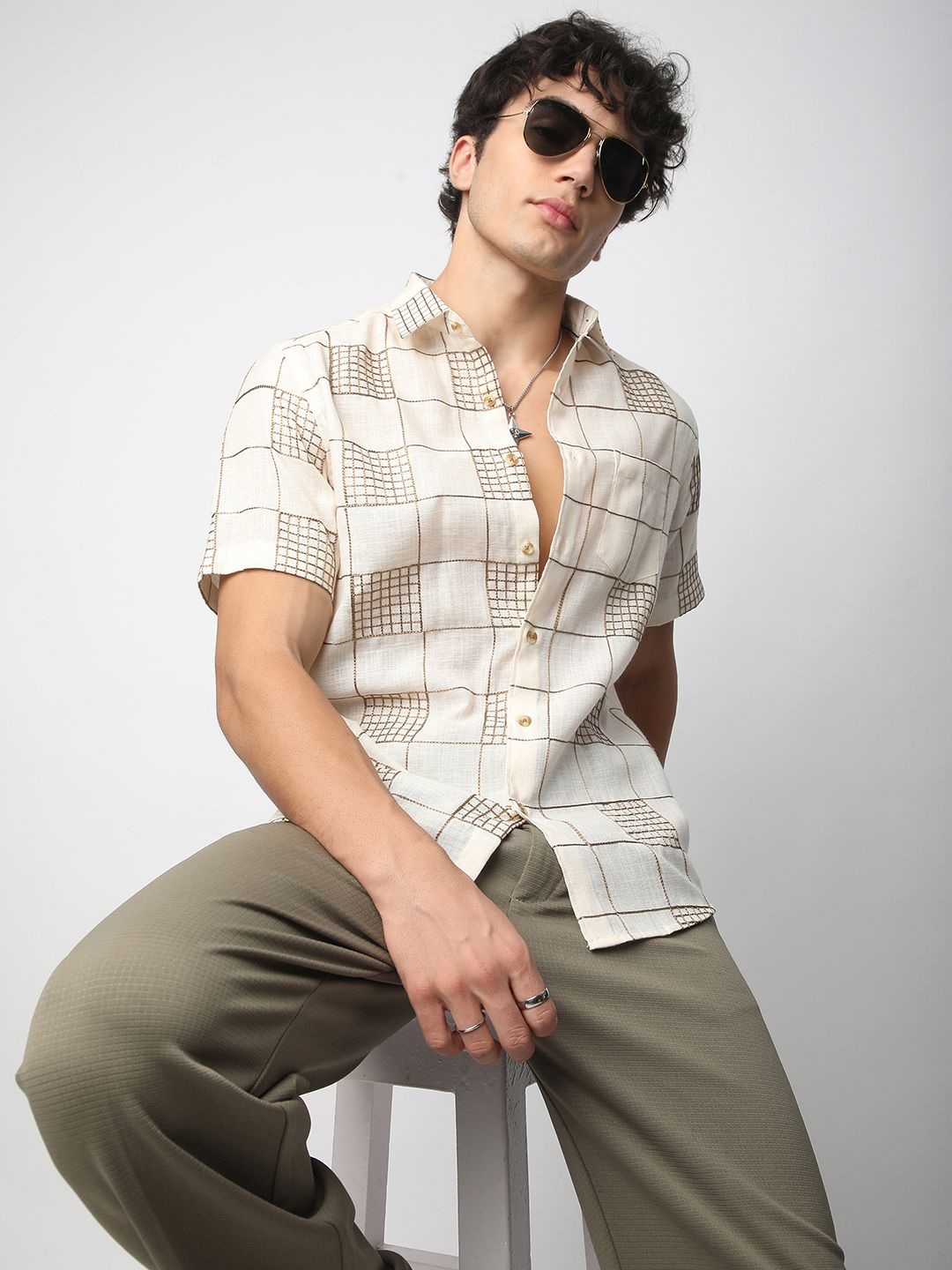 VASTRADO Men Classic Spread Collar Textured Cotton Slim Fit Casual Shirt