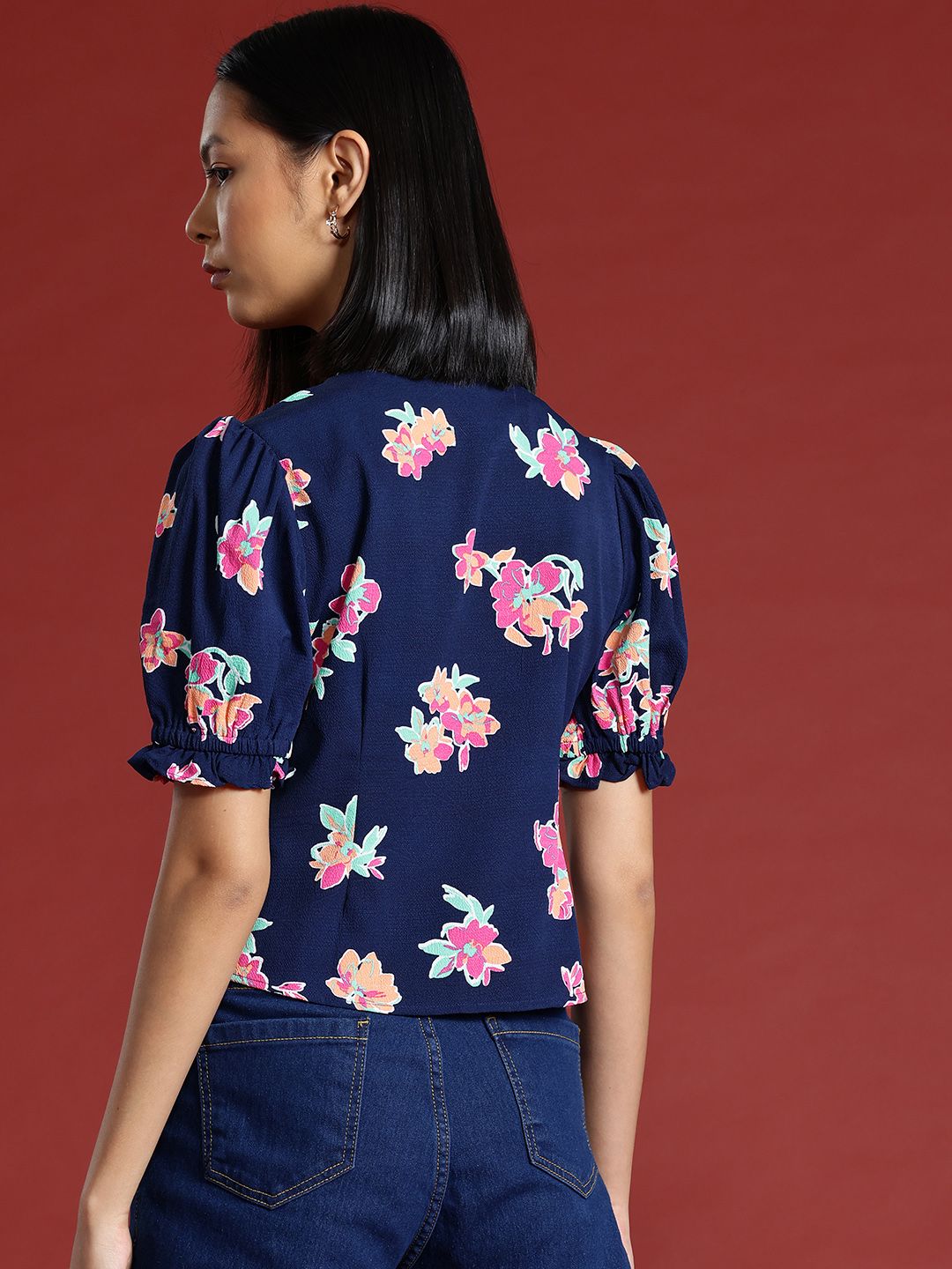 all about you Floral Printed Top with Puff Sleeves