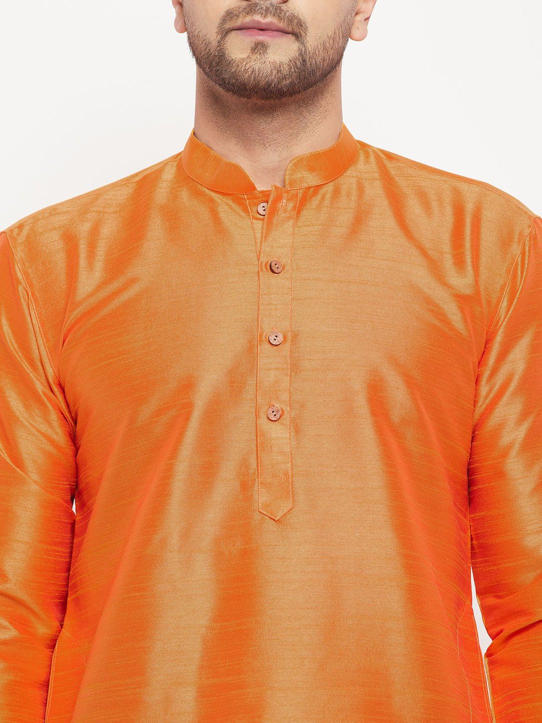 VASTRAMAY Mandarin Collar Silk Blend Straight Kurta