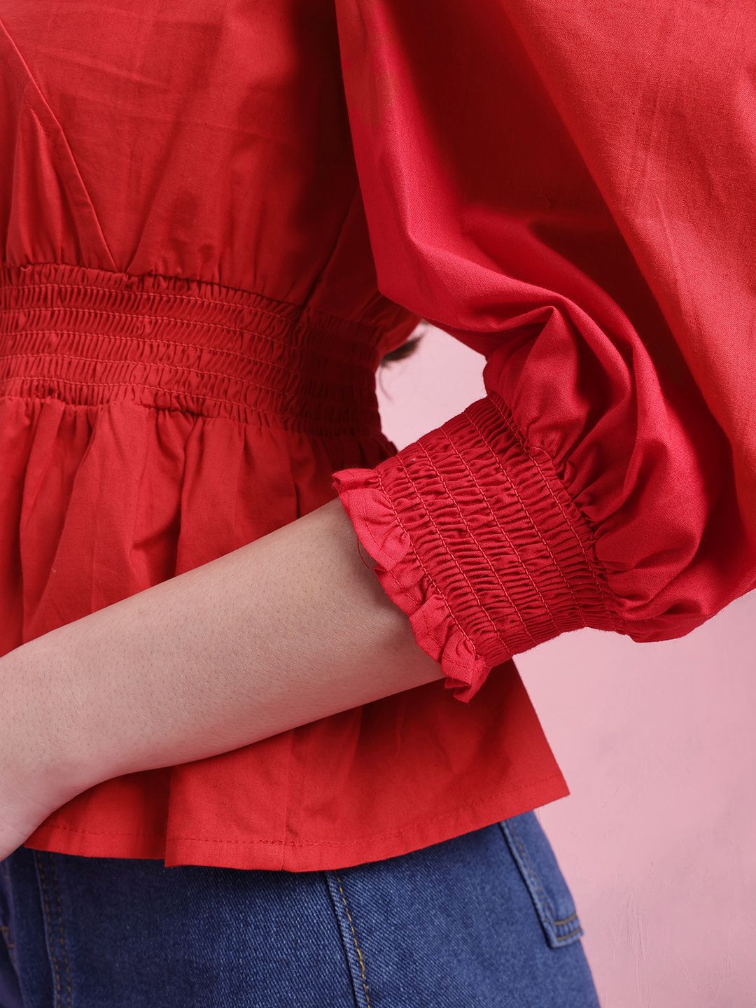 DressBerry Smocked Pure Cotton Peplum Top