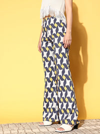 SASSAFRAS Women Navy Blue Geometric Indie Gal Trousers