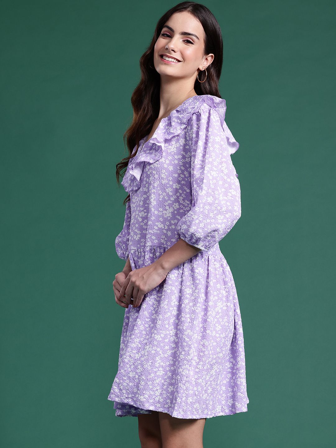 DressBerry Floral Print Puff Sleeve Fit & Flare Dress
