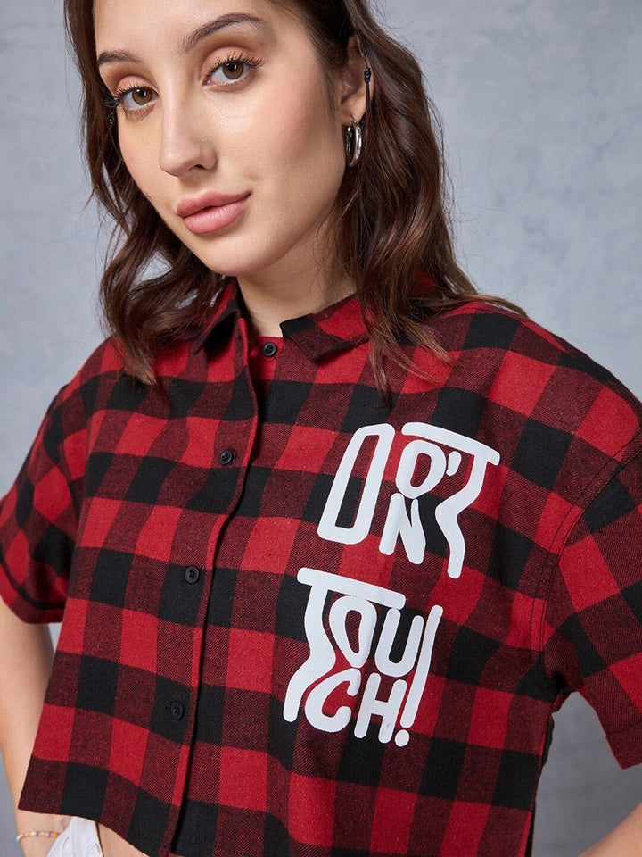 Bewakoof Mickey Mouse Buffalo Checked Crop Casual Oversized Shirt