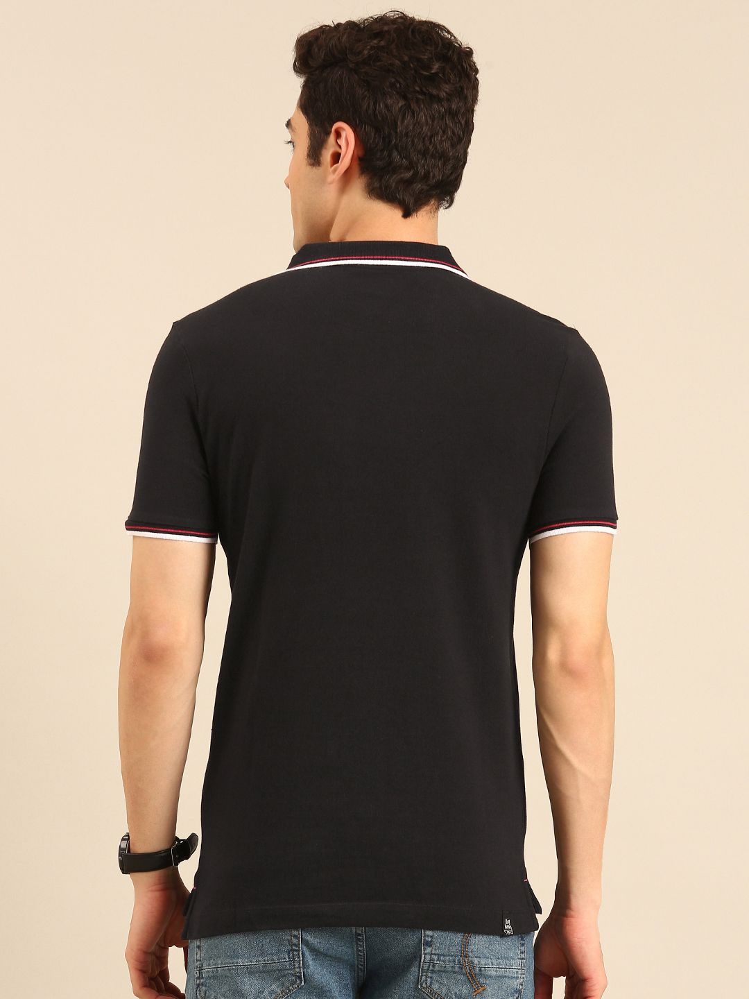 Kemeja-T Kapas Tulen Kolar Polo Berjalur Manusia