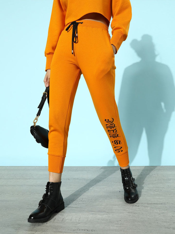STREET 9 Women Bright Orange Typography Gym Kit Trousers