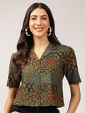 Anouk Ethnic Printed Cuban Collar Pure Cotton Shirt Style Top