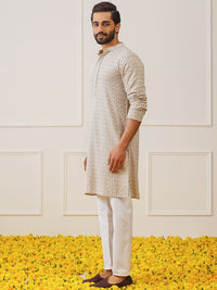 Jompers Geometric Embroidered Thread Work Pure Cotton Kurta With Pyjamas