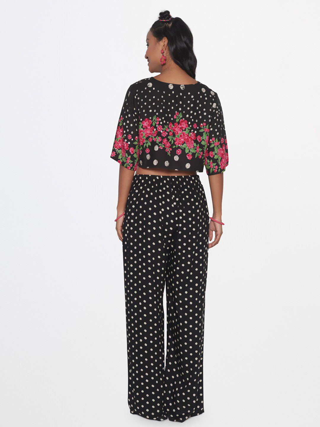 Global Desi Women Black Printed Top with Palazzos