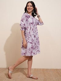Vishudh Floral Printed Puff Sleeves A-Line Dress