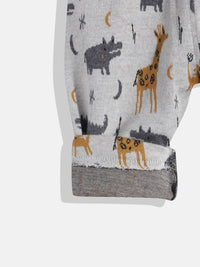 Moms Love Infant Boys Pure Cotton Animal Graphic Printed Dungarees with Solid T-shirt