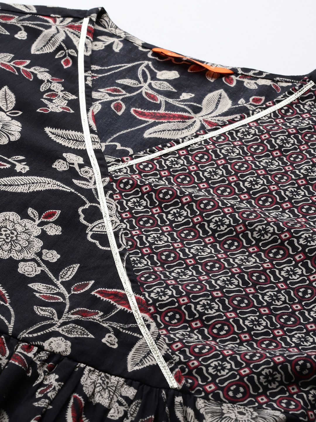 Indo Era Floral Printed Angrakha Gotta Patti Pure Cotton Kurta Set & Dupatta