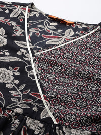 Indo Era Floral Printed Angrakha Gotta Patti Pure Cotton Kurta Set & Dupatta