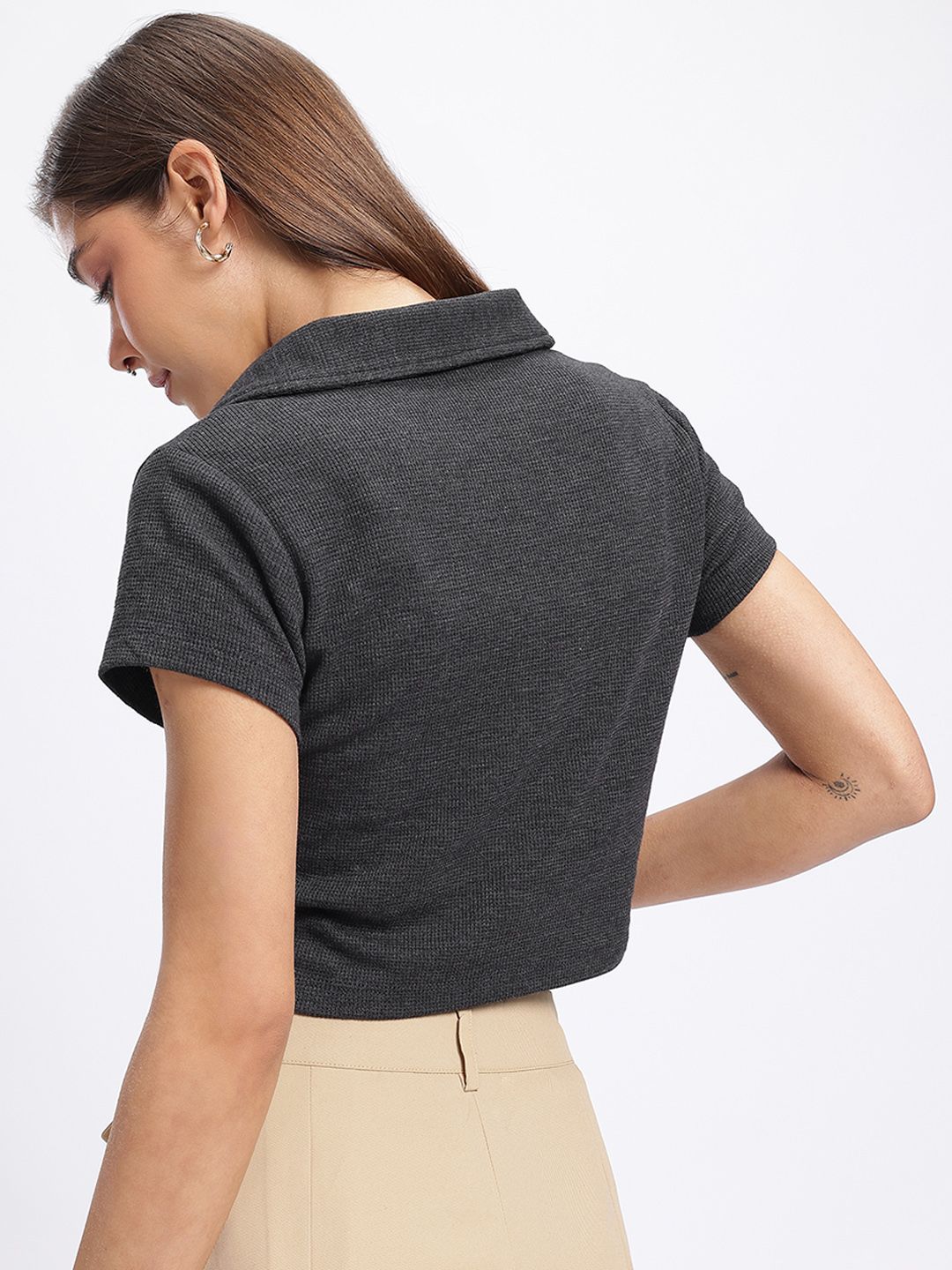 DressBerry Playful Shirt Collar Crop Top