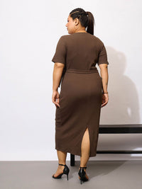 SASSAFRAS Curve Plus Size Sheath Midi Dress