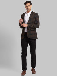 Park Avenue Men Brown Checked Super Slim-Fit Single Breasted Formal Blazers