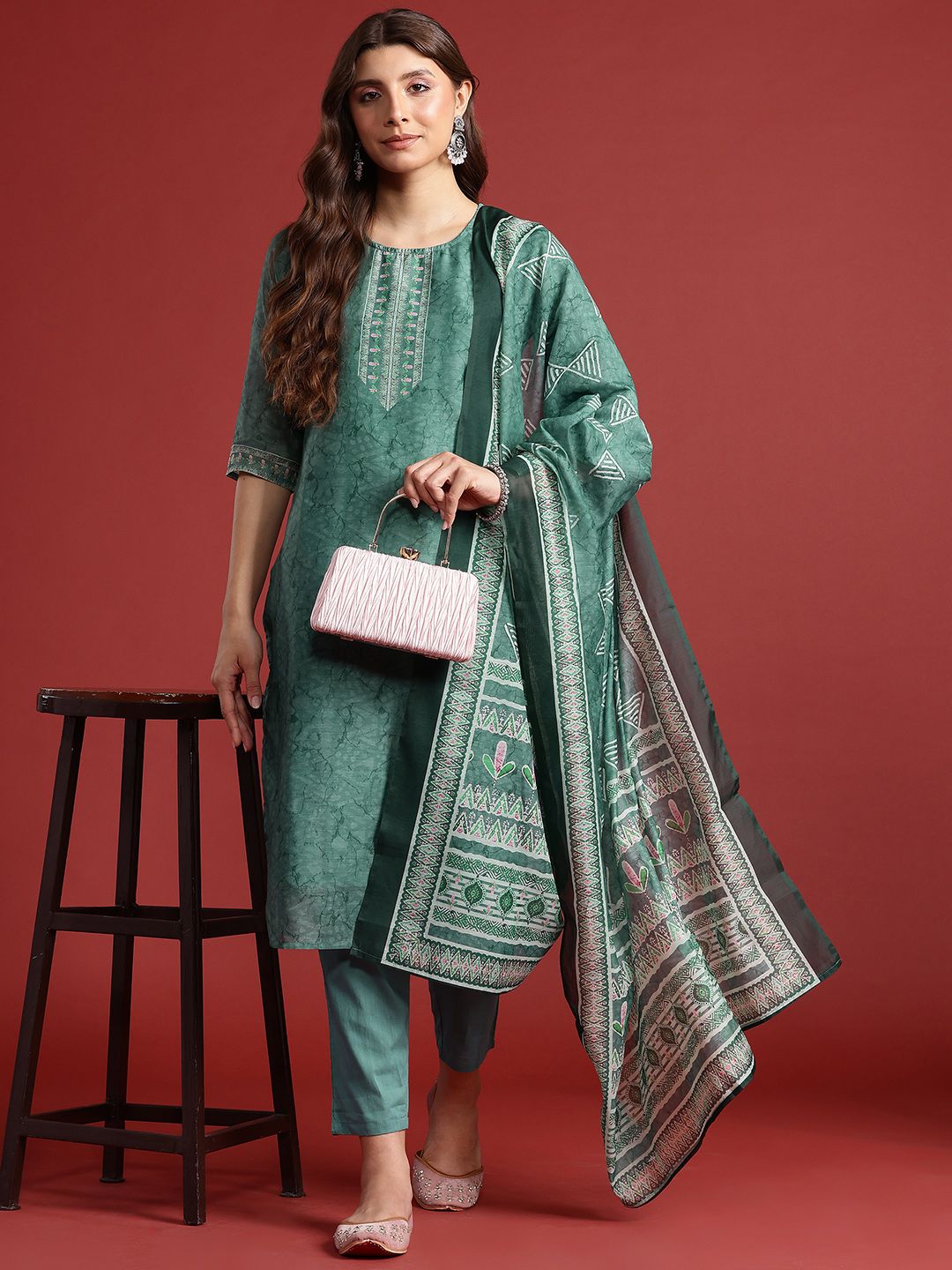 Anouk Indie Prints Kurta with Trousers & Dupatta