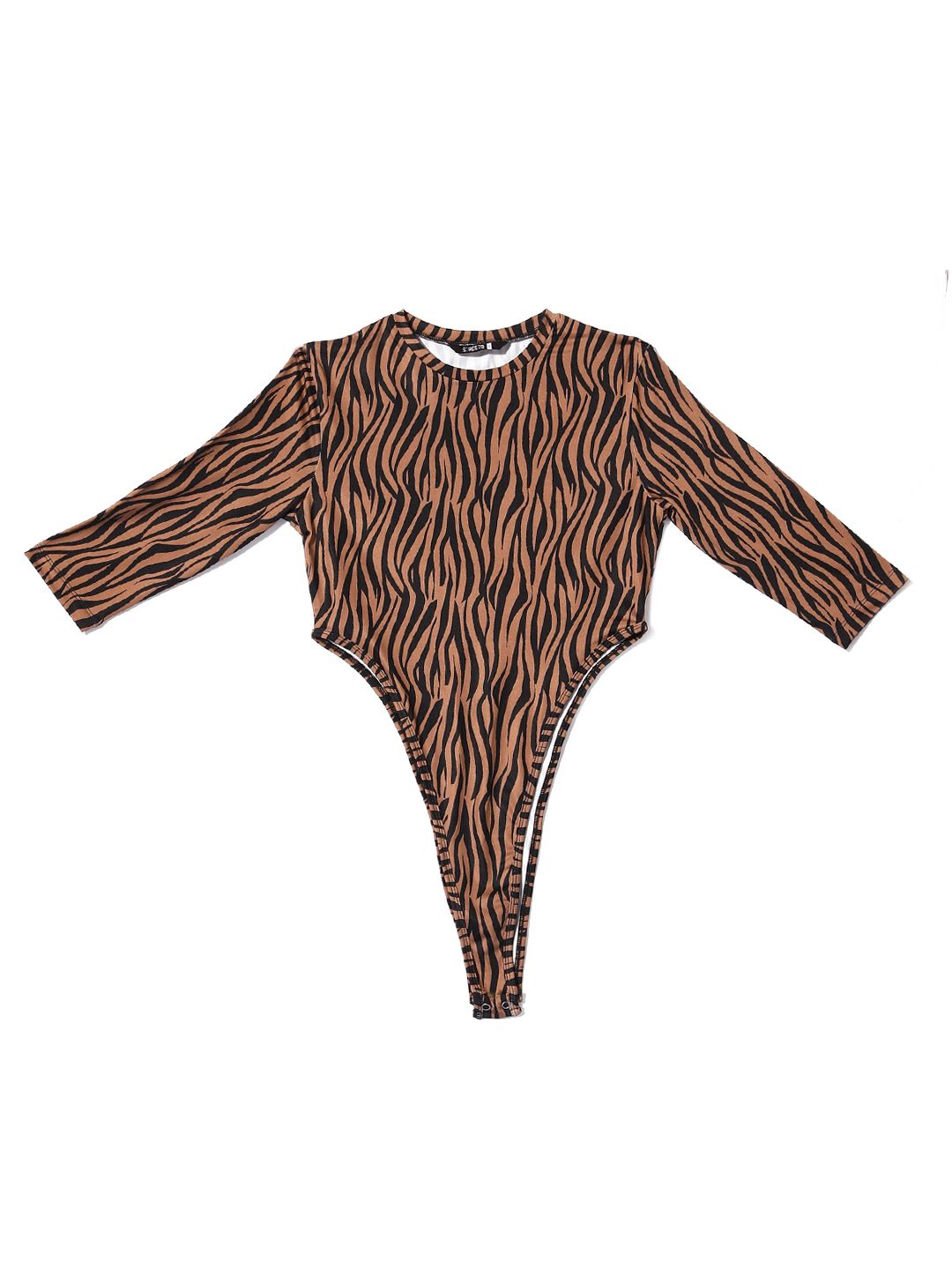 STREET 9 Women Chic Brown Animal Printed Bodysuit Top