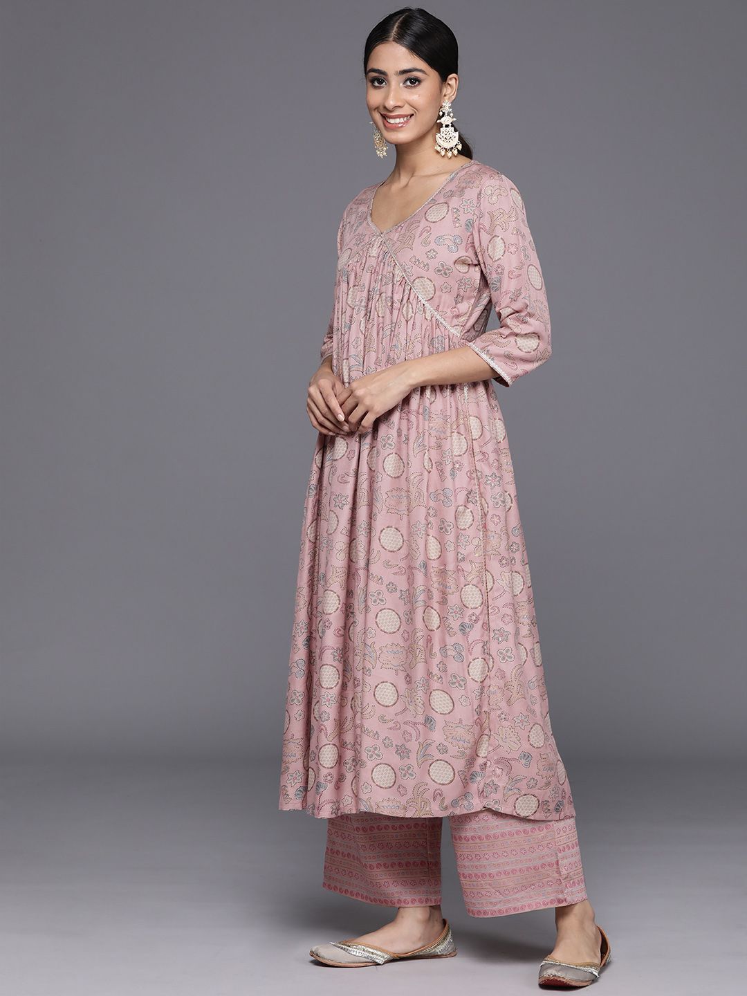 Libas Women Floral Printed Pleated Gotta Patti Kurta with Trousers & With Dupatta