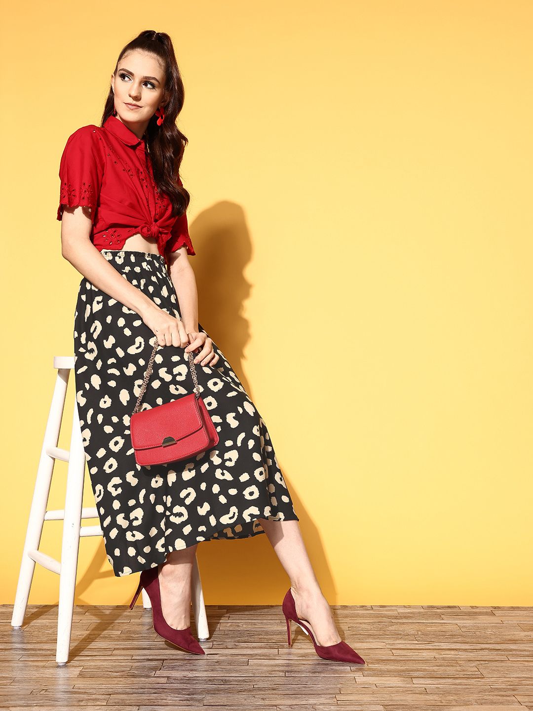 Berrylush Black Animal Printed Indie Gal Skirt