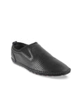 Mochi Men Black Textured Leather Slip-Ons