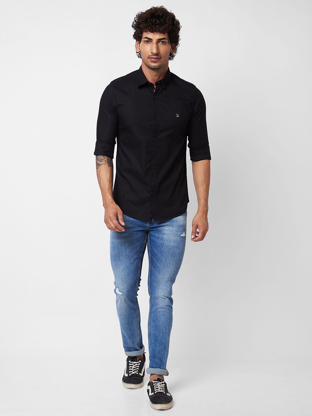SPYKAR Cotton Spread Collar Opaque Casual Shirt