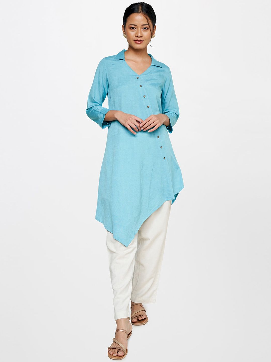 Global Desi Women Straight Fit Pleated Trousers