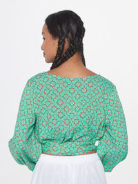 Global Desi Floral Print Puff Sleeve Crop Top