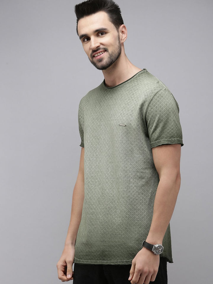 THE BEAR HOUSE Men Olive Green Pure Cotton T-shirt