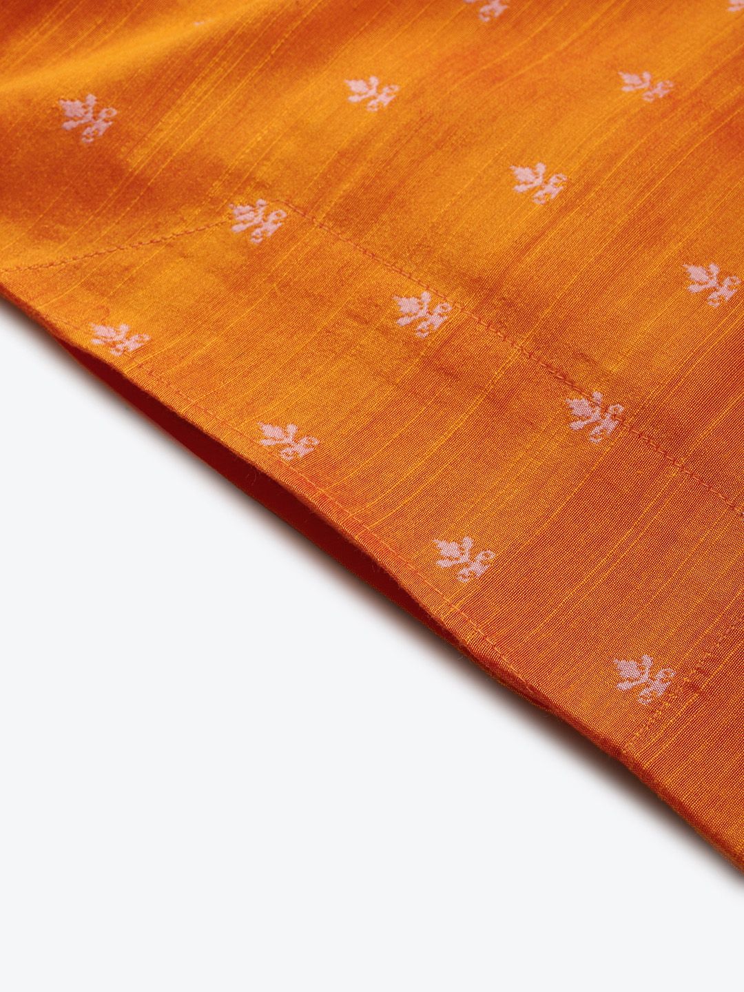 SOJANYA Men Orange & Silver Ethnic Motif Woven Design Jacquard Kurta