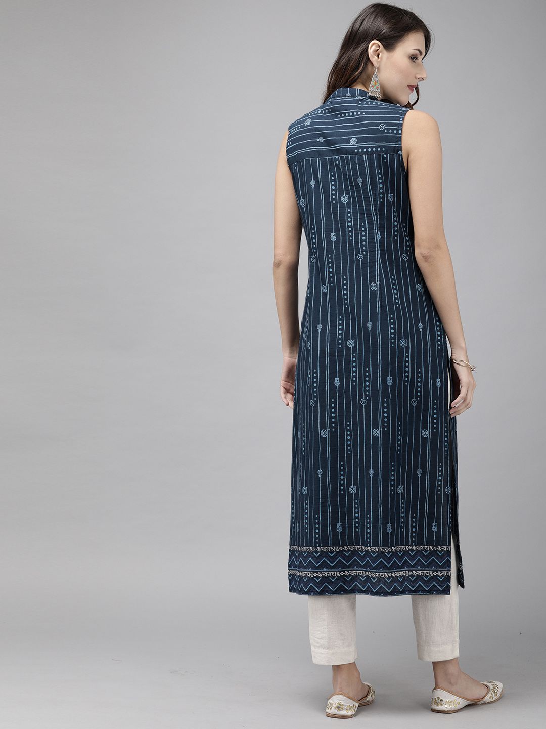 Anouk Women Navy Blue Printed Straight Kurta