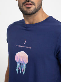 RARE RABBIT Men Cubana Graphic Printed Slim Fit Cotton T-Shirt