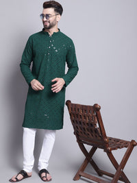 SOJANYA Embellished Mandarin Collar Sequinned Pure Cotton Kurta