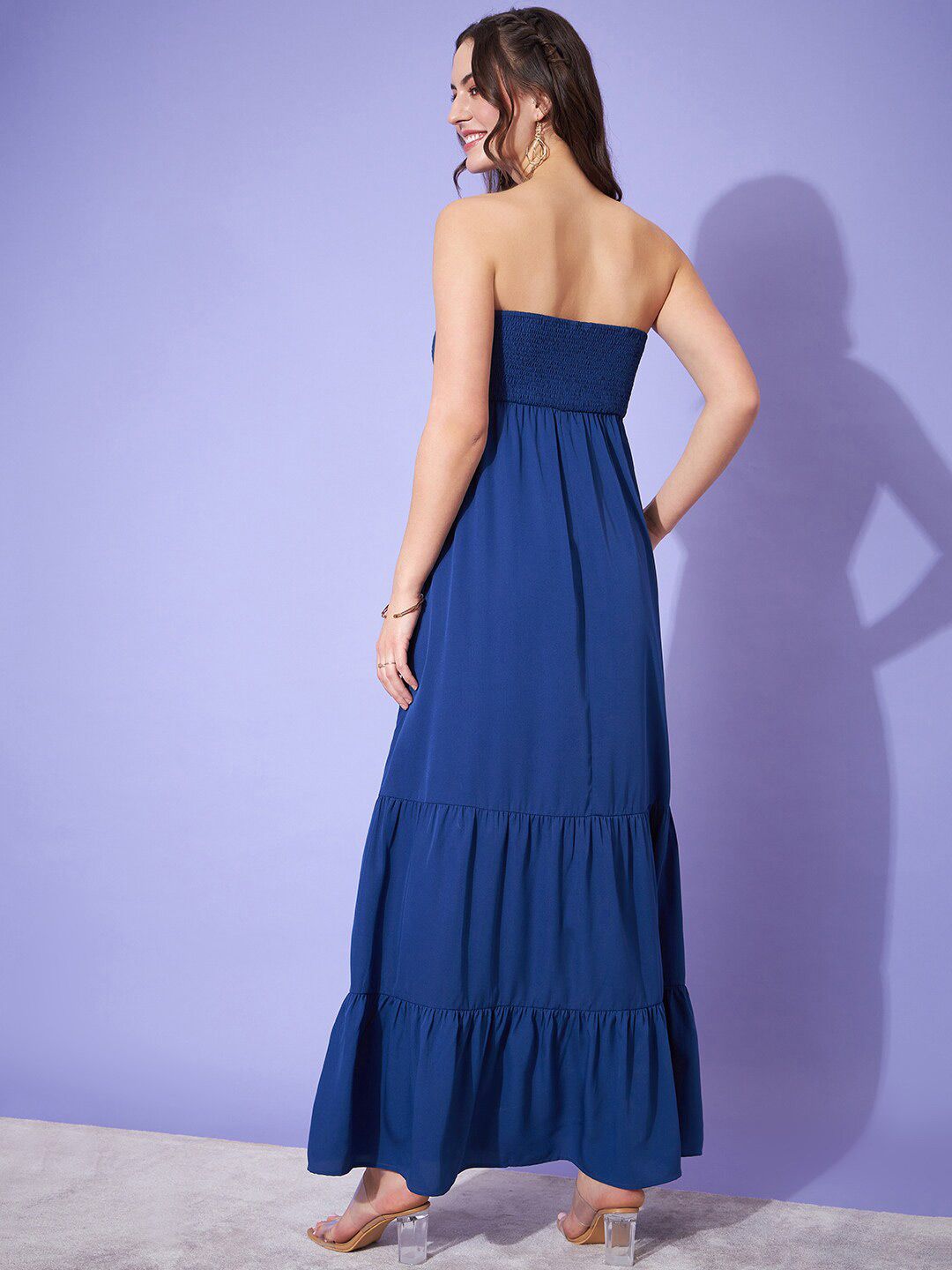 Berrylush Blue Strapless Smocked A-Line Maxi Dress