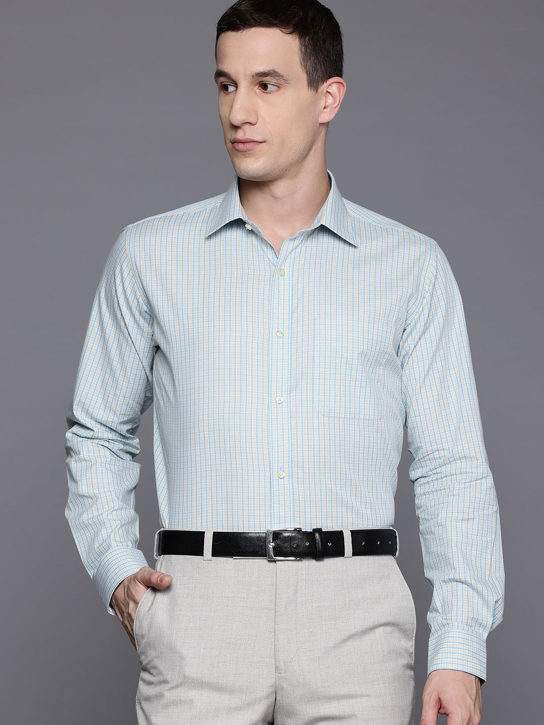 Raymond Pure Cotton Slim Fit Checked Formal Shirt