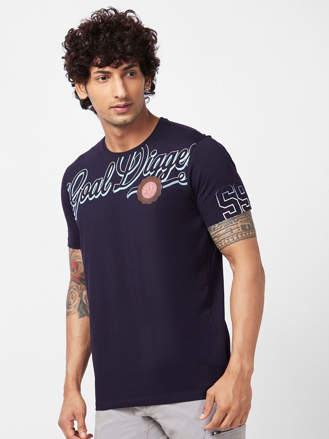 SPYKAR Typography Printed Slim Fit Pure Cotton T-Shirt