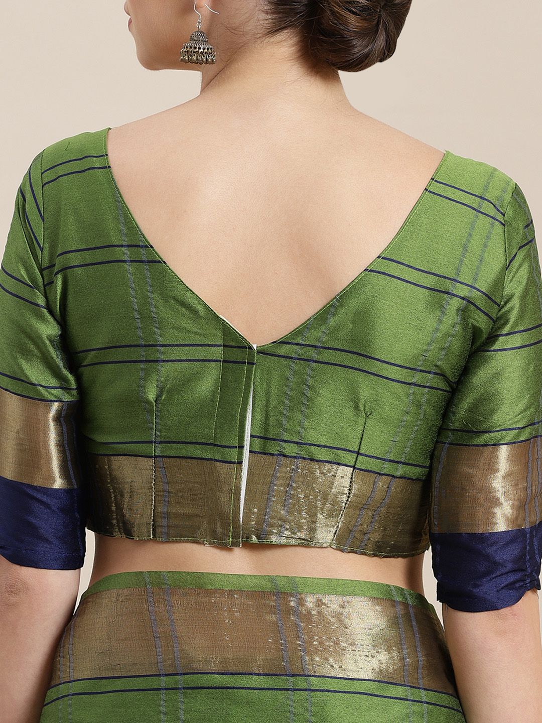 Saree mall Green & Blue Checked Saree