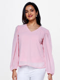 AND V-Neck Puffed Sleeves Top