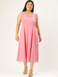 AND Round Neck Tie Up Linen A-Line Midi Dress
