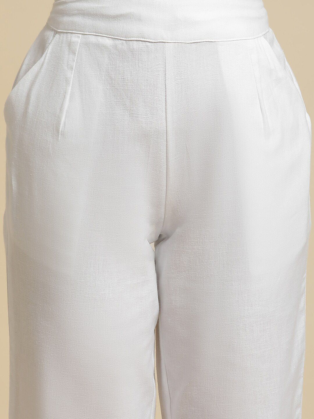 W Plain Straight Fit Mid Rise Cotton Parallel Trousers