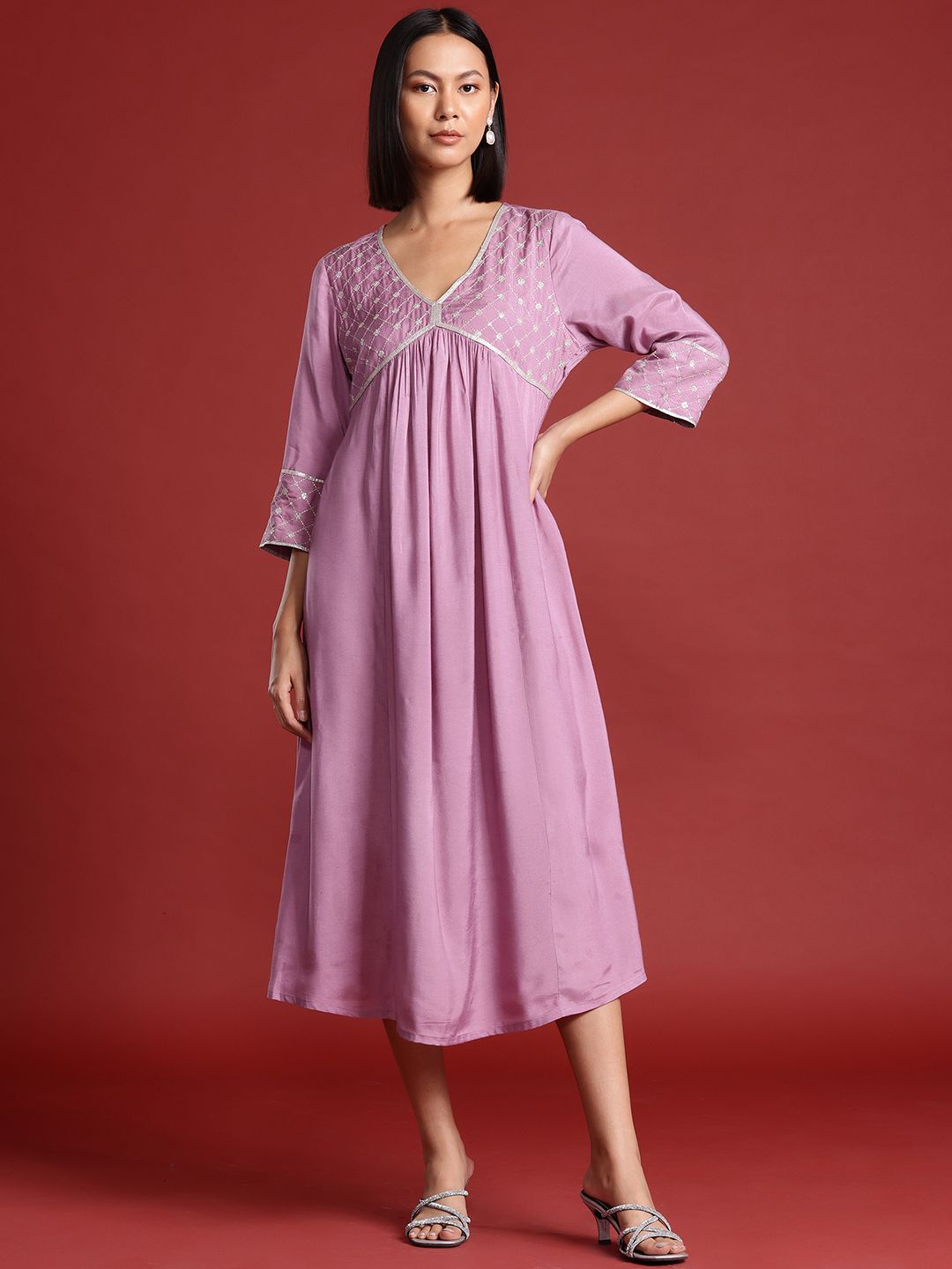 all about you Thread Work & Sequinned Yoke Design Empire Ethnic Dress