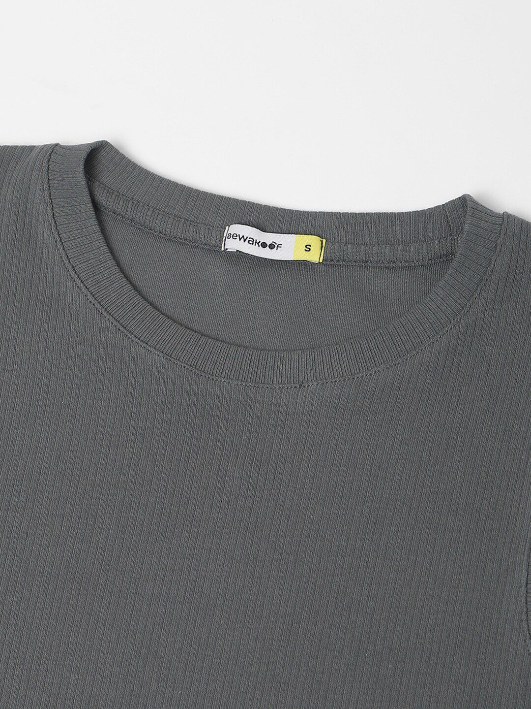 Bewakoof Grey Round Neck Cotton Bodycon Dress