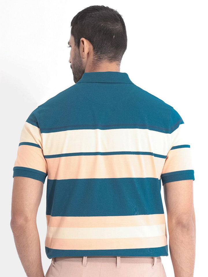 RARE RABBIT Men Albans Striped Polo Collar Slim Fit Cotton T-Shirt
